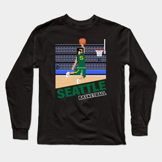 Seattle Basketball 8 bit pixel art cartridge design Long Sleeve T-Shirt by MulletHappens